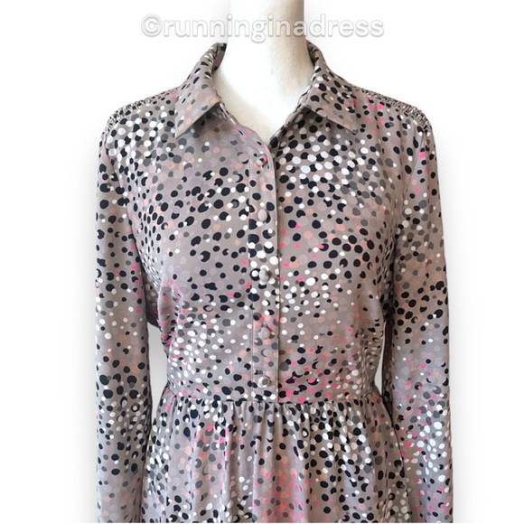 Kate Spade Soiree Dot Smocked Dress In Grey Pink Combo Size 8 - Picture 9 of 14